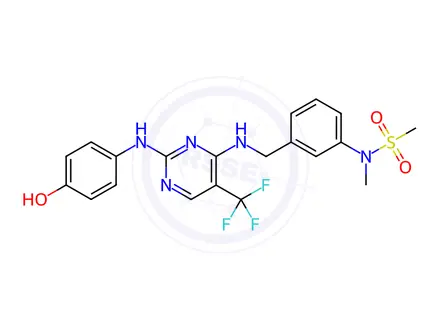 Chemical structure of N-(3-(((2-((4-Hydroxyphenyl)amino)-5-(trifluoromethyl)pyrimidin-4-yl)amino)methyl)phenyl)-N-methylmethanesulfonamide