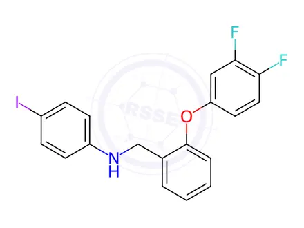 Chemical structure of N-{[2-(3,4-difluorophenoxy)phenyl]methyl}-4-iodoaniline