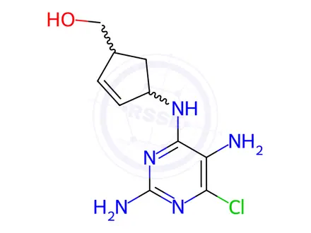 Chemical structure of (1S,4R)-rel-4-[(2,5-Diamino-6-chloro-4-pyrimidinyl)amino]-2-cyclopentene-1-methanol