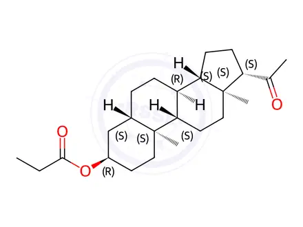 Chemical structure of 3-(1-Oxopropoxy)-pregnan-20-one
