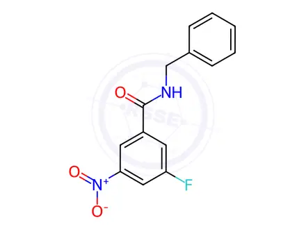 Chemical structure of Benzamide, 3-fluoro-5-nitro-N-(phenylmethyl)-