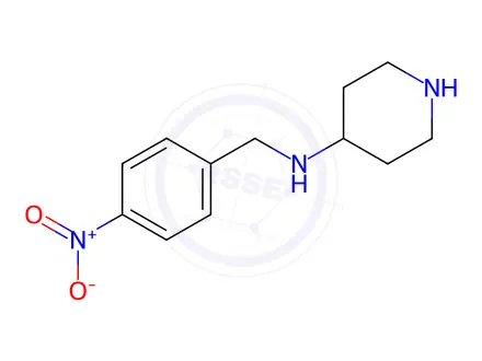 Chemical structure of N-(4-Nitrobenzyl)piperidine-4-amine dihydrochloride