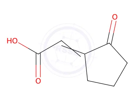 Chemical structure of (E)-2-(2-oxocyclopentylidene)acetic acid