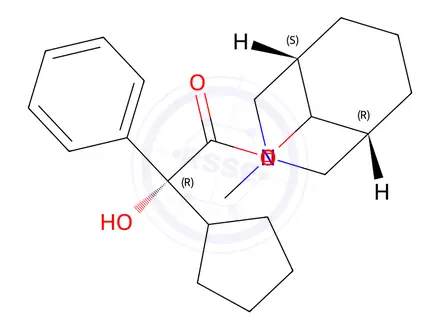 Chemical structure of (R)-(9-anti)-3-Methyl-3-azabicyclo[3.3.1]nonan-9-yl 2-cyclopentyl-2-hydroxy-2-phenylacetate