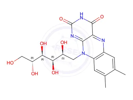 Chemical structure of 7,8-dimethyl-10-((2S,3R,4R,5R)-2,3,4,5,6-pentahydroxyhexyl)benzo[g]pteridine-2,4(3H,10H)-dione