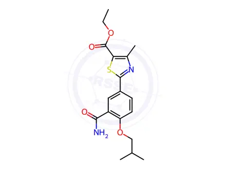 Chemical structure of Febuxostat Ethyl Ester Amide Impurity