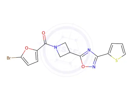 Chemical structure of (5-Bromofuran-2-yl)(3-(3-(thiophen-2-yl)-1,2,4-oxadiazol-5-yl)azetidin-1-yl)methanone