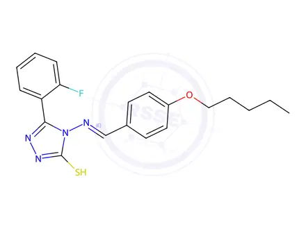 Chemical structure of 3-(2-Fluorophenyl)-4-((4-(pentyloxy)benzylidene)amino)-1H-1,2,4-triazole-5(4H)-thione