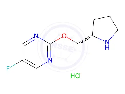 Chemical structure of 5-Fluoro-2-(pyrrolidin-2-ylmethoxy)pyrimidine hydrochloride