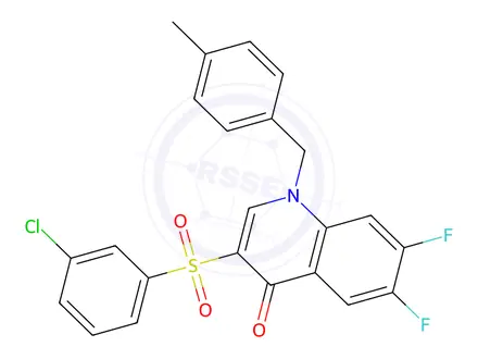 Chemical structure of 3-((3-Chlorophenyl)sulfonyl)-6,7-difluoro-1-(4-methylbenzyl)quinolin-4(1H)-one