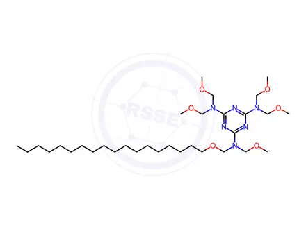 Chemical structure of N,N,N',N',N''-pentakis(methoxymethyl)-N''-[(octadecyloxy)methyl]-1,3,5-triazine-2,4,6-triamine