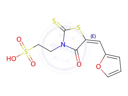 Chemical structure of 2-(5-(Furan-2-ylmethylene)-4-oxo-2-thioxothiazolidin-3-yl)ethane-1-sulfonic acid