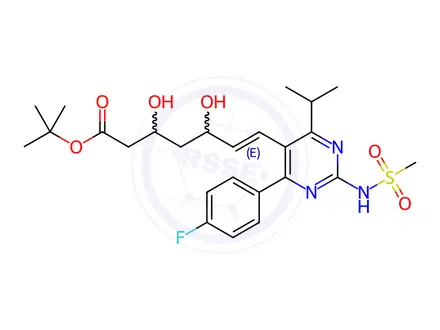Chemical structure of Eert-Butyl-7-[4-(4-fluorophenyl)-6-isopropyl-2-mesylaminopyrimidin-5-yl]-(3R,5S)-dihydroxy-(E)-6-heptenoate