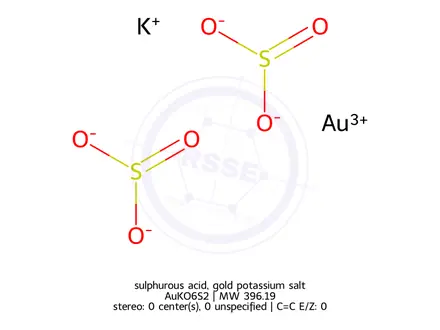 Chemical structure of sulphurous acid, gold potassium salt