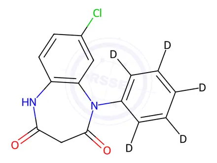 Chemical structure of N-Desmethyl Clobazam-d5