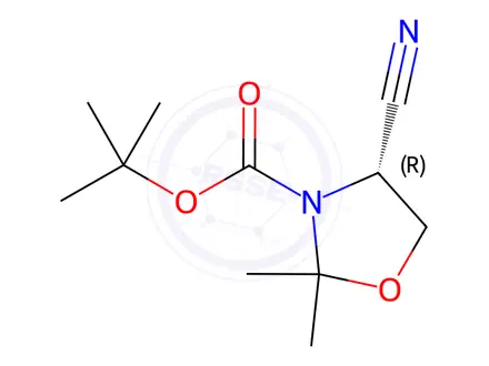 Chemical structure of (R)-tert-Butyl 4-cyano-2,2-dimethyloxazolidine-3-carboxylate