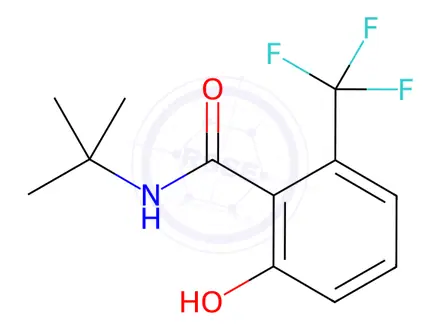 Chemical structure of Benzamide, N-(1,1-dimethylethyl)-2-hydroxy-6-(trifluoromethyl)-