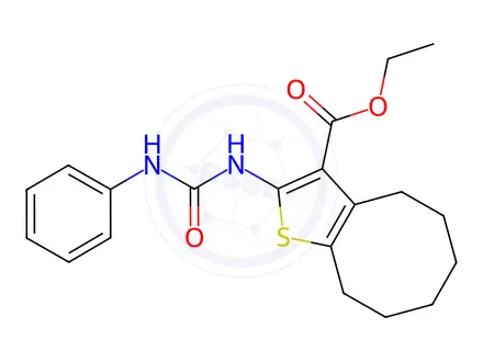 Chemical structure of 4,​5,​6,​7,​8,​9-​Hexahydro-​2-​[[(phenylamino)​carbonyl]​amino]​ Cycloocta[b]​thiophene-​3-​carboxylic Acid Ethyl Ester
