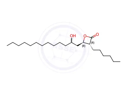 Chemical structure of (3R,4R)-3-Hexyl-4-((S)-2-hydroxytridecyl)oxetan-2-one