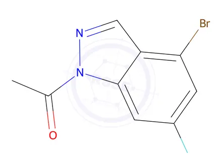 Chemical structure of 1-(4-bromo-6-fluoro-1H-indazol-1-yl)ethanone
