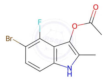 Chemical structure of (5-bromo-4-fluoro-2-methyl-1H-indol-3-yl) acetate
