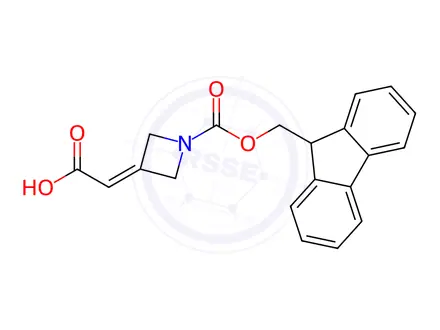 Chemical structure of 2-(1-(((9H-Fluoren-9-yl)methoxy)carbonyl)azetidin-3-ylidene)acetic acid