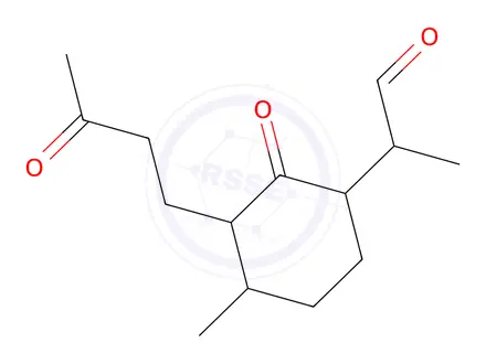 Chemical structure of 2-(4-methyl-2-oxo-3-(3-oxobutyl)cyclohexyl)propanal