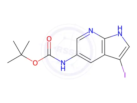 Chemical structure of tert-Butyl 3-Iodo-1H-pyrrolo[2,3-b]pyridin-5-ylcarbamate