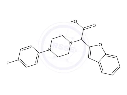 Chemical structure of 2-(Benzofuran-2-yl)-2-(4-(4-fluorophenyl)piperazin-1-yl)acetic acid