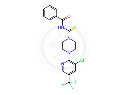 Chemical structure of N-{4-[3-chloro-5-(trifluoromethyl)pyridin-2-yl]piperazine-1-carbothioyl}benzamide