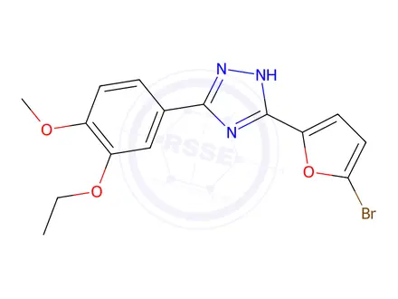 Chemical structure of 3-(5-Bromofuran-2-yl)-5-(3-ethoxy-4-methoxyphenyl)-1H-1,2,4-triazole