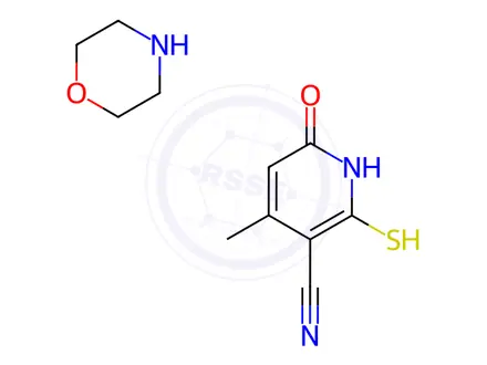 Chemical structure of 4-Methyl-6-oxo-2-sulfanyl-1,6-dihydropyridine-3-carbonitrile, morpholine