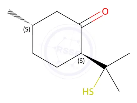 Chemical structure of (2S,5S)-2-(1-Mercapto-1-methylethyl)-5-methylcyclohexanone