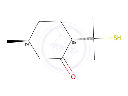 Chemical structure of trans-2-(1-mercapto-1-methylethyl)-5-methylcyclohexan-1-one