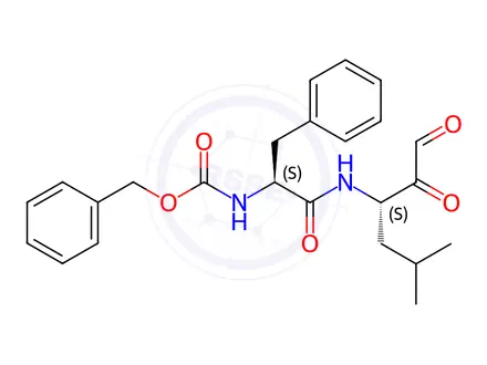 Chemical structure of Carbamic acid, [(1S)-2-[[(1S)-3-methyl-1-(oxoacetyl)butyl]amino]-2-oxo-1-(phenylmethyl)ethyl]-, phenylmethyl ester (9CI)