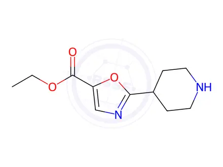 Chemical structure of 5-Oxazolecarboxylic acid, 2-(4-piperidinyl)-, ethyl ester