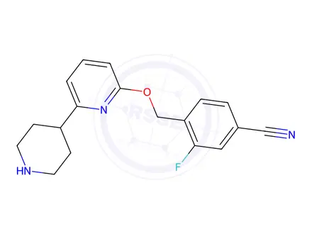 Chemical structure of Benzonitrile, 3-fluoro-4-[[[6-(4-piperidinyl)-2-pyridinyl]oxy]methyl]-
