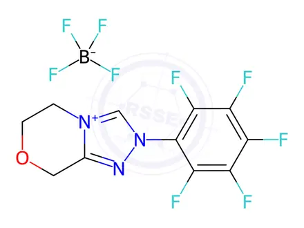 Chemical structure of 5,6-Dihydro-2-(2,3,4,5,6-pentafluorophenyl)-8H-1,2,4-triazolo[3,4-c][1,4]oxazinium tetrafluoroborate, 95%