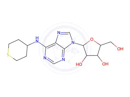 Chemical structure of (2R,3S,4R,5R)-2-(Hydroxymethyl)-5-(6-((tetrahydro-2H-thiopyran-4-yl)amino)-9H-purin-9-yl)tetrahydrofuran-3,4-diol