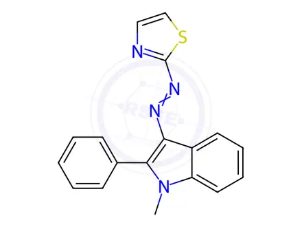 Chemical structure of 1-methyl-2-phenyl-3-(thiazol-2-ylazo)-1H-indole