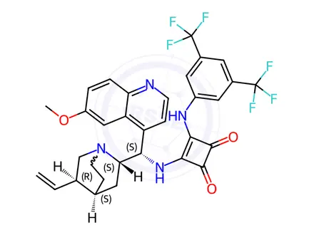 Chemical structure of 3-[[3,5-bis(trifluoroMethyl)phenyl]aMino]-4-[[(8α,9S)-6'-Methoxycinchonan-9-yl]aMino]-3-Cyclobutene-1,2-dione