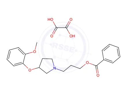 Chemical structure of 3-(3-(2-Methoxyphenoxy)pyrrolidin-1-yl)propyl benzoate oxalate