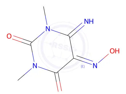Chemical structure of 5-(Hydroxyimino)-6-imino-1,3-dimethyldihydropyrimidine-2,4(1H,3H)-dione