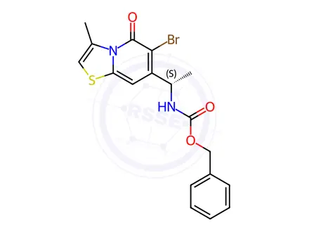 Chemical structure of benzyl (S)-(1-(6-bromo-3-methyl-5-oxo-5H-thiazolo[3,2-a]pyridin-7-yl)ethyl)carbamate