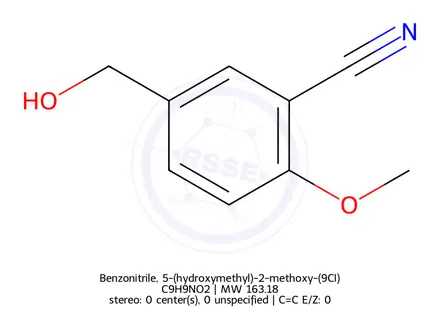 Chemical structure of Benzonitrile, 5-(hydroxymethyl)-2-methoxy-(9CI)