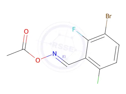 Chemical structure of (E)-3-bromo-6-chloro-2-fluorobenzaldehyde O-acetyl oxime