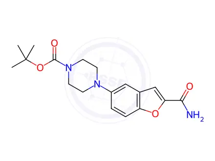 Chemical structure of Tert-butyl4-(2-carbamoylbenzofuran-5-yl)piperazine-1-carboxylate