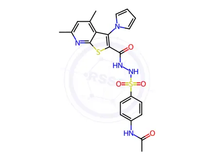 Chemical structure of N-(4-((2-(4,6-dimethyl-3-(1H-pyrrol-1-yl)thieno[2,3-b]pyridine-2-carbonyl)hydrazinyl)sulfonyl)phenyl)acetamide