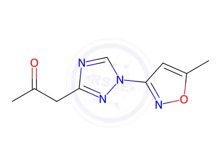 Chemical structure of 1-(1-(5-Methylisoxazol-3-yl)-1H-1,2,4-triazol-3-yl)propan-2-one