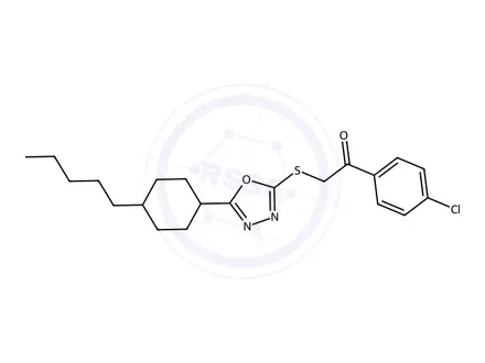 Chemical structure of 1-(4-Chlorophenyl)-2-((5-(4-pentylcyclohexyl)-1,3,4-oxadiazol-2-yl)thio)ethan-1-one